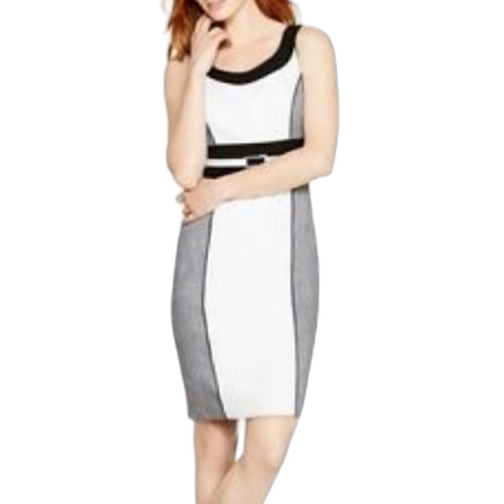WHBM Women's ColorBlock White Black Gray Sleeveless Midi Dress Sz 4 NWOT